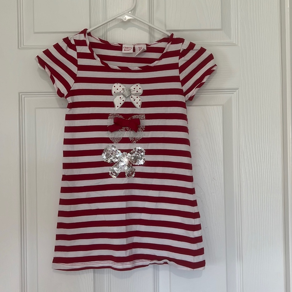 Claire’s Rose red&white striped Christmas dress